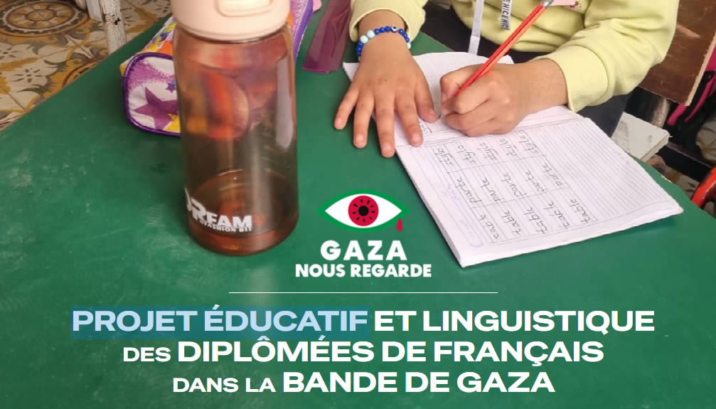 Malgré la situation catastrophique dans la bande de Gaza, des diplômées gazaouies de français organisent le présent et construisent l’avenir. Après avoir animé plusieurs ateliers pour enfants, ces diplômées - formées dans le département de français de l’université Al Aqsa dirigé par Ziad Medoukh - ont mis en place un projet éducatif et linguistique pour les enfants de Gaza. Ce projet a débuté le 5 avril 2026 par des cours de français et des activités d’animation et de soutien psychologique. Dans les semaines à venir, les diplômées de français développeront des échanges linguistiques avec des personnes et des structures francophones, ainsi que des collaborations avec la chaîne francophone « Gaza La Vie ». Ce projet exemplaire nécessite notre aide financière. Les sommes réunies seront utilisées pour : • Louer des lieux dévolus à ces activités. • Acheter du matériel éducatif pour les enfants. • Assurer les déplacements rendus très coûteux par la dévastation des infrastructures. • Assurer une rémunération pour les professeures et les animatrices. Si vous souhaitez soutenir ce projet, nous vous invitons à faire un don à l’association ARMONIH qui se charge de la collecte et de sa transmission à Gaza. - Informations pratiques au verso de ce tract. - PROJET ÉDUCATIF ET LINGUISTIQUE des DIPLÔMÉES DE FRANÇAIS dans la BANDE DE GAZA